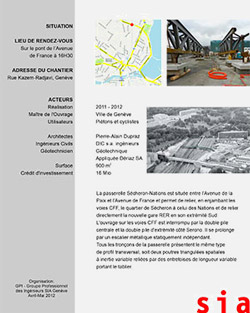 SIA Civil Engineers visit of la section genevoise du chantier de la passerelle de la Paix in Geneva